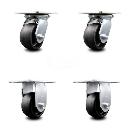 Service Caster 4 Inch Glass Filled Nylon Caster Set with Roller Bearings 2 Swivel 2 Rigid SCC SCC-35S420-GFNR-2-R-2